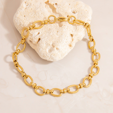 Bracelet chaîne pour femme Simple Series Daily Geometric en acier inoxydable doré étanche