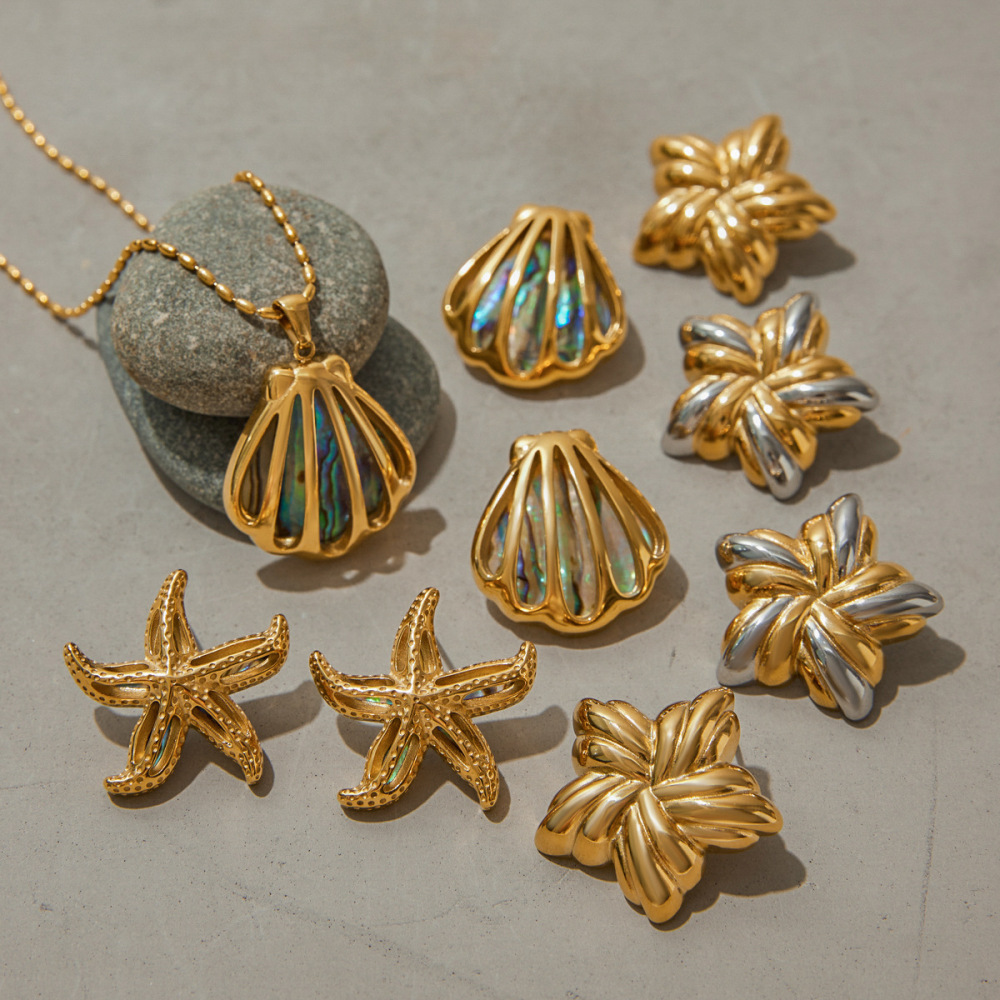 Ensemble De Boucles D'Oreilles Coquillage Couleur Or En Acier Inoxydable Ins Style Image4