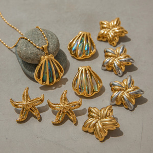 Ensemble De Boucles D'Oreilles Coquillage Couleur Or En Acier Inoxydable Ins Style h5 Image4