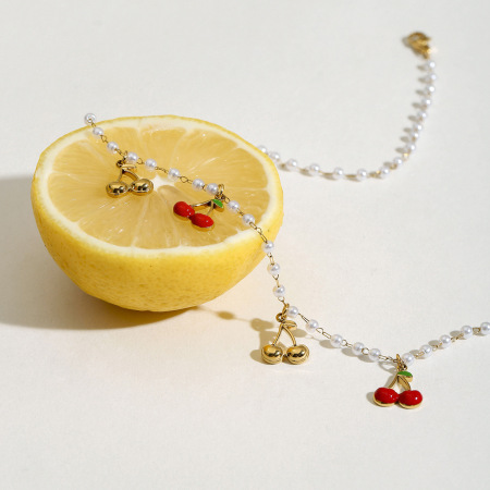 Collier pendentif Sweet Cherry en acier inoxydable étanche couleur or