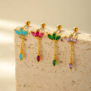 1 Pièce De Boucles D'Oreilles Piercing Géométriques Simples En Cuivre Doré Et Zircon Pour Femmes h5 Image7