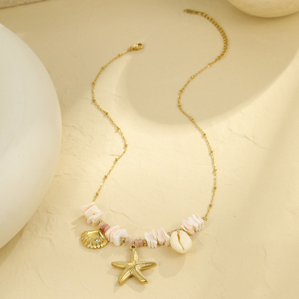 Colliers Pendentifs Pour Femmes, Design Créatif, Coquillage, Étoile De Mer, Couleur Or Image3