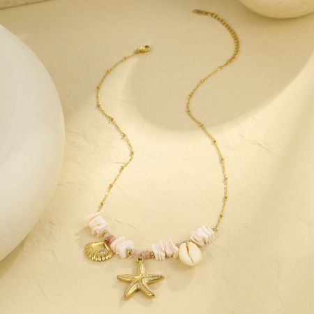 Colliers pendentifs pour femmes, design créatif, coquillage, étoile de mer, couleur or 2
