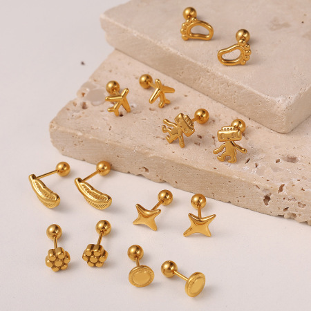 Boucles d'oreilles de piercing mignonnes en acier inoxydable étanche couleur or, motif robot