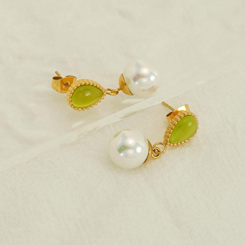 Boucles D'Oreilles Pendantes Élégantes En Acier Inoxydable Étanche Couleur Or Image4