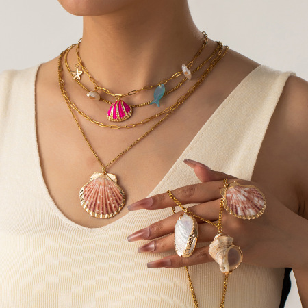 Collier pour femme avec pendentif coquillage de la série Océan, en acier inoxydable étanche