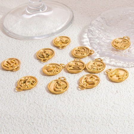 Pendentifs pour femmes Constellation ronds en acier inoxydable étanche couleur or 2