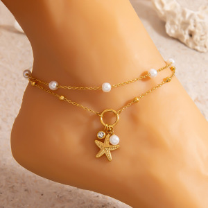Bracelet De Cheville Femme Étanche En Acier Inoxydable Avec Pendentif Étoile De Mer Léger Et Luxueux h5 Image5