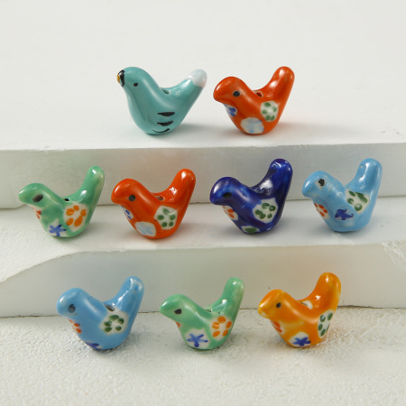 1 pièce de perle en céramique pour bijoux à faire soi-même en forme d'oiseau