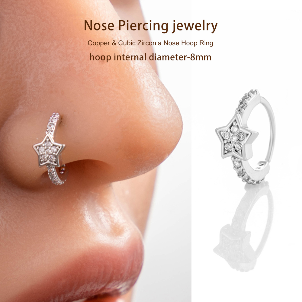 1 Piercing De Nez Pour Femme En Forme D'Étoile Brillante, Couleur Cuivre Et Or, Zircon Image6
