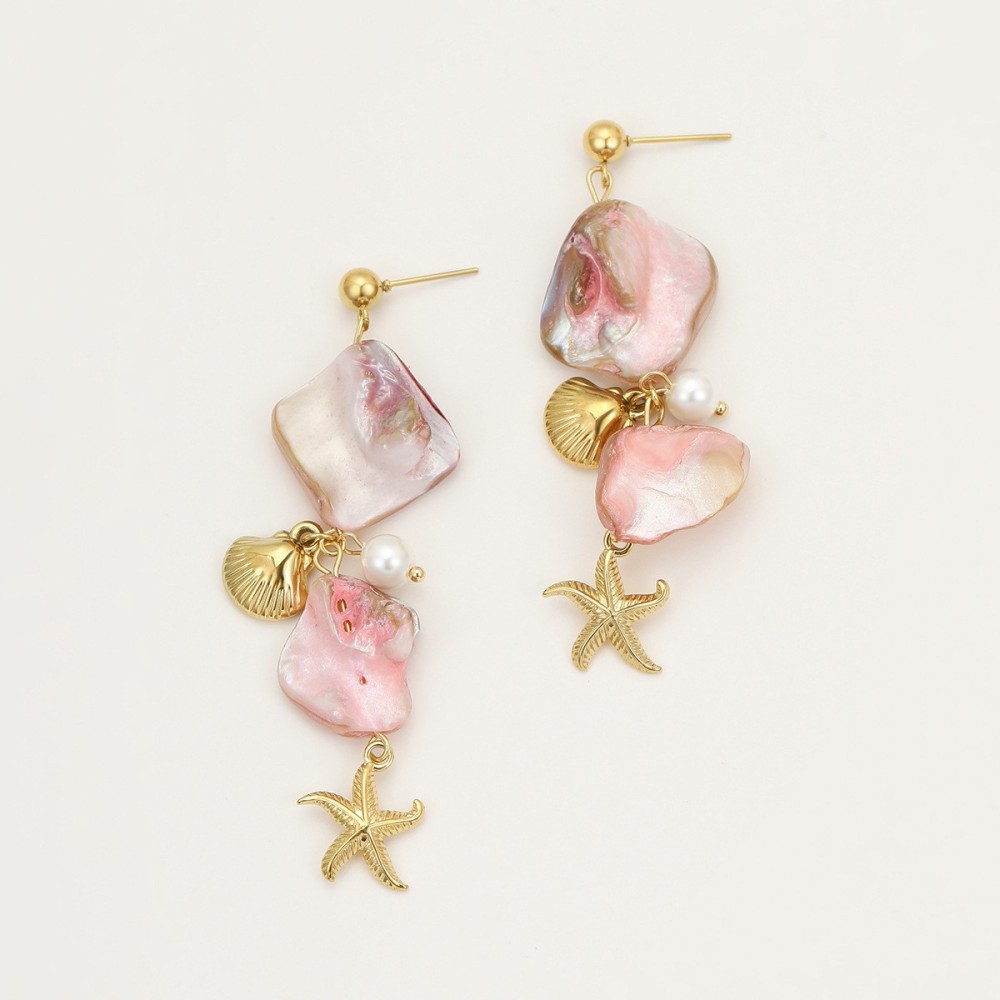 Boucles D'Oreilles Femme Série Romantique Coquillage Rose Et Étoile De Mer 