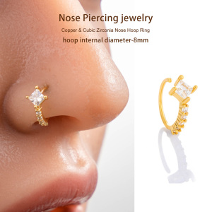 1 Pièce De Piercing De Nez Carré En Cuivre Doré Et Zircon Pour Femme h5 Image5