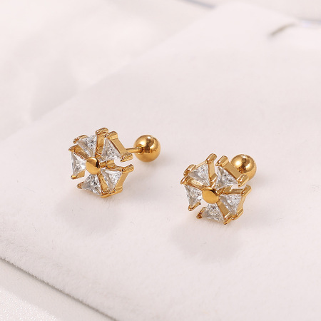 Boucles d'oreilles de piercing en acier inoxydable étanche couleur or, motif floral 2