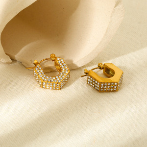 1 Paire De Boucles D'Oreilles Élégantes Et Géométriques En Acier Inoxydable Couleur Or Et Zircon Pour Femme, Série Luxueuse h5 Image3