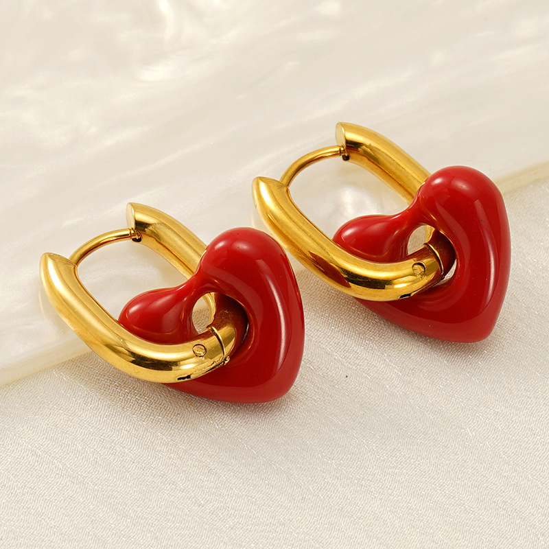 Boucles D'Oreilles Pendantes En Acier Inoxydable Doré, Couleur Cœur, Étanches. h5Image4