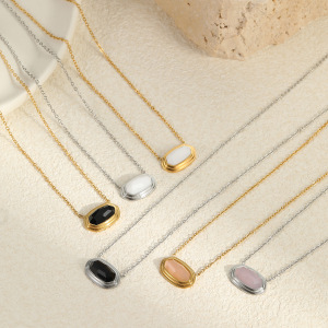 1 Paire De Colliers Pendentifs Géométriques Simples Pour Femmes, En Acier Inoxydable Étanche, À Porter Au Quotidien h5 Image2
