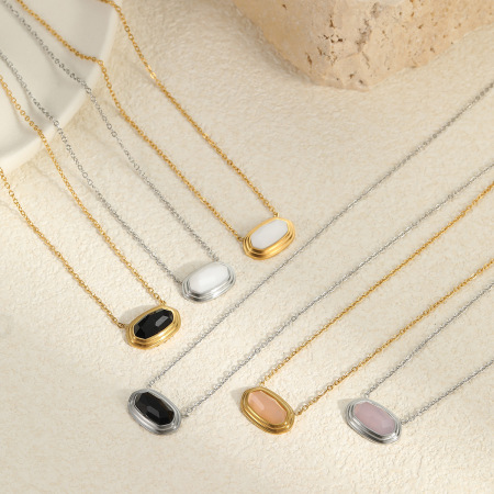 1 paire de colliers pendentifs géométriques simples pour femmes, en acier inoxydable étanche, à porter au quotidien 2