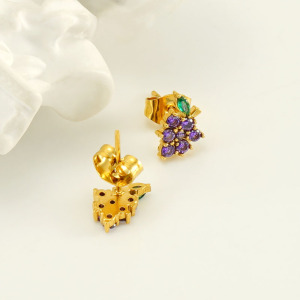 Boucles D'Oreilles Piercing En Acier Inoxydable Couleur Or, Motif Raisin h5 Image5
