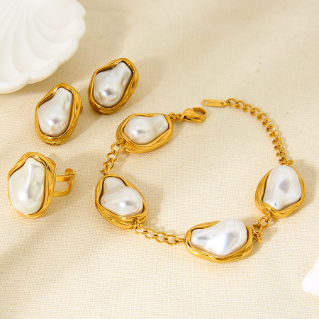 Ensembles de bijoux pour femmes en acier inoxydable imperméable et perles de la série Elegant 2