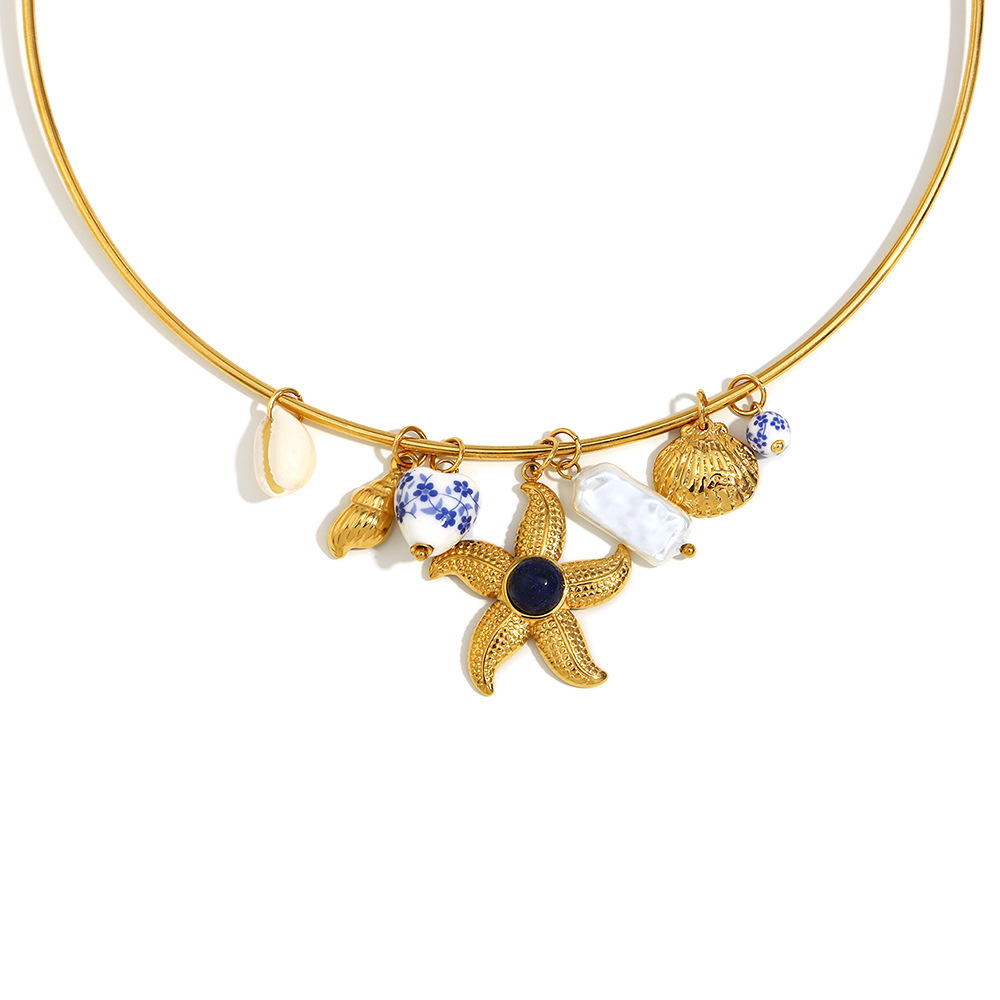 Collier Ras Du Cou De Luxe En Acier Inoxydable Imperméable, Motif Étoile De Mer, À Faire Soi-Même Image4