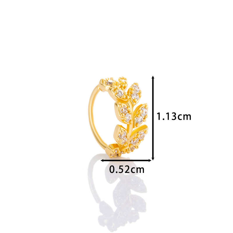 1 Pièce De Piercing De Nez Pour Femme En Forme De Feuille, Cuivre, Couleur Or Et Zircon h5Image2