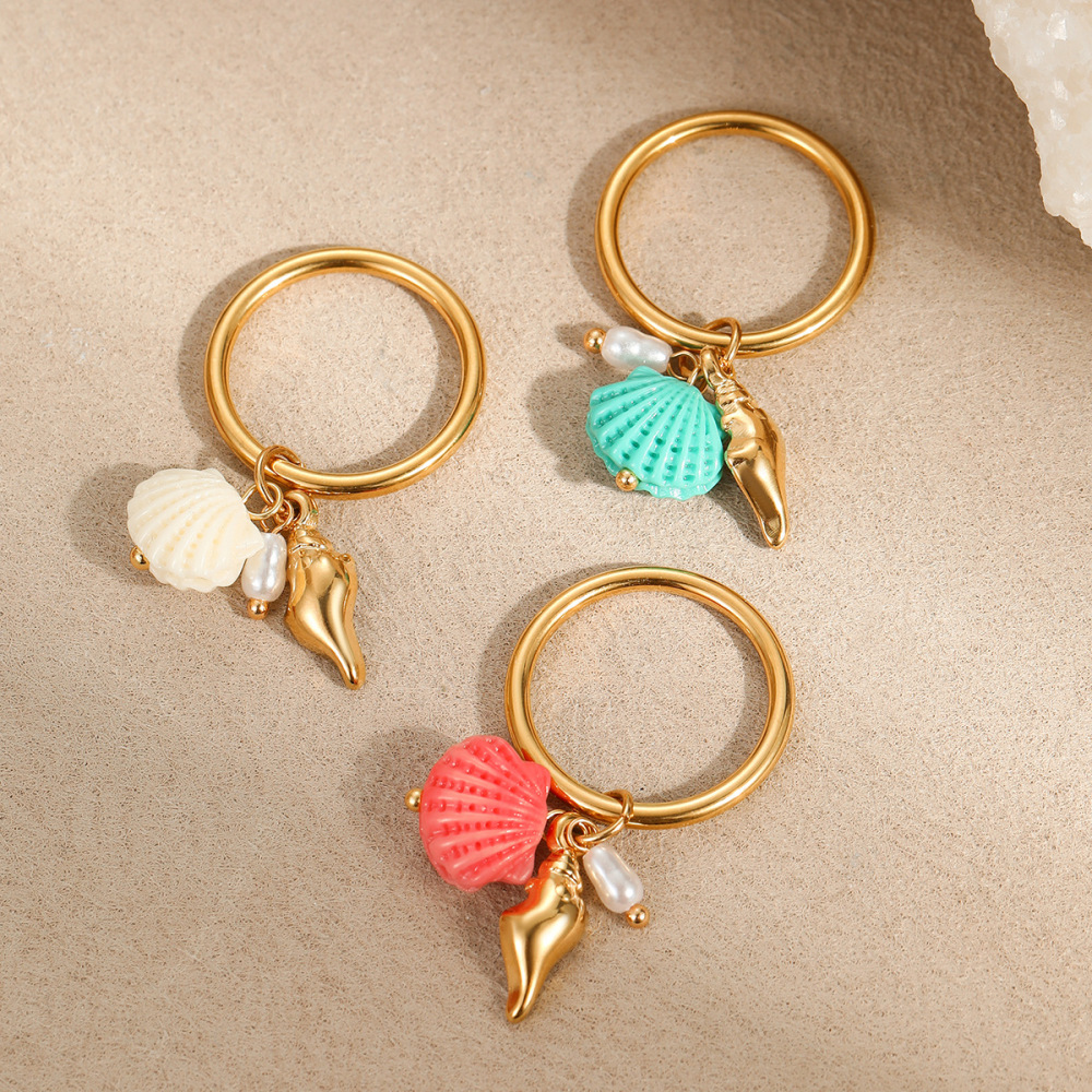 Bagues Tendance En Acier Inoxydable Doré, Étanches, Collection « Tortue De Vacances » (1 Paire) Image2