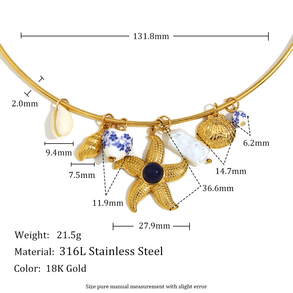 Collier Ras Du Cou De Luxe En Acier Inoxydable Imperméable, Motif Étoile De Mer, À Faire Soi-Même Image2