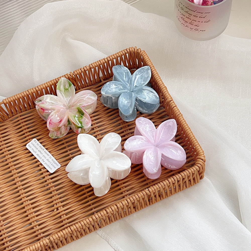 1 Paire De Pinces À Cheveux En Résine Pour Femme, Série Simple, Motif Fleur Douce Image3