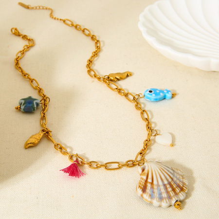 Colliers pendentifs pour femmes, collection luxueuse « Tortue de vacances », en acier inoxydable étanche couleur or