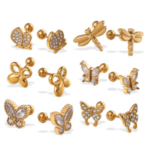Boucles D'Oreilles Piercing Animaux En Acier Inoxydable Étanche Couleur Or h5 Image4