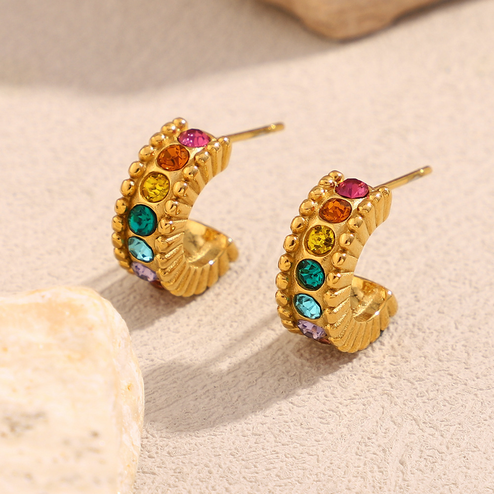 Boucles D'Oreilles Puces Élégantes Et Imperméables En Acier Inoxydable Uni, Collection De Luxe (1 Pièce). h5Image3