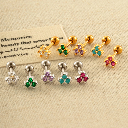 Boucles d'oreilles piercing géométriques simples en cuivre et zircon pour femme, 1 pièce
