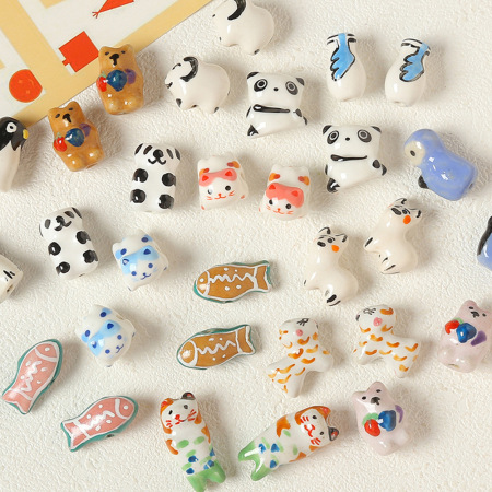 1 pièce de perle en céramique en forme d'animal mignon pour bijoux à faire soi-même 2