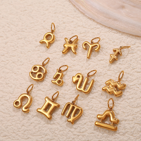 Pendentifs en acier inoxydable étanche couleur or représentant les douze signes du zodiaque