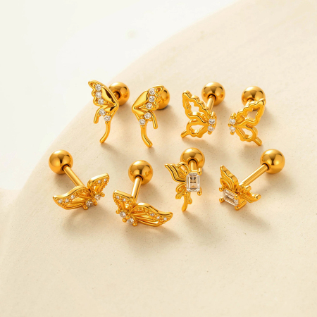 Boucles d'oreilles piercing ailes en zircon couleur cuivre or