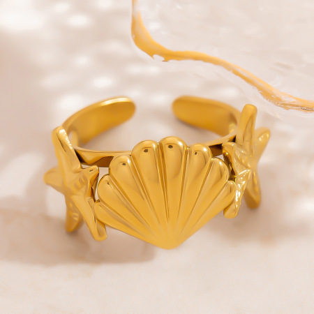 Bague tendance en acier inoxydable couleur or, 1 pièce 2