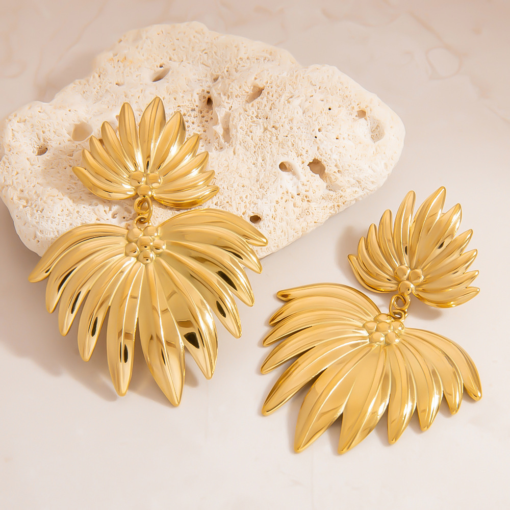 1 Paire De Boucles D'Oreilles Pendantes Géométriques De Vacances En Acier Inoxydable Étanche Couleur Or Pour Femme Image4