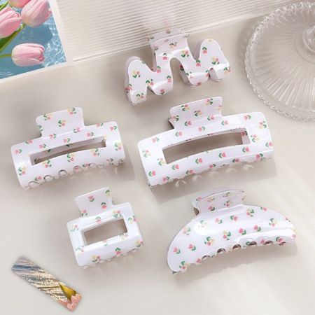 1 Paire De Pinces À Cheveux En Pvc Pour Femme, Série Simple, Motif Floral Décontracté