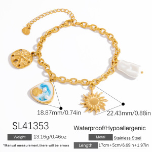 Bracelet À Breloques Pour Femme En Acier Inoxydable, Imperméable Et Couleur Or, Orné De Perles Artificielles. h5