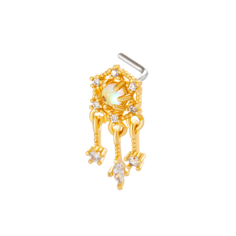 1 Pièce De Piercing De Nez Délicat En Cuivre Doré Et Zircon Pour Femme