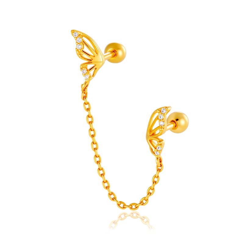 1 Pièce De Boucles D'Oreilles Piercing Pour Femme En Forme De Cœur Simple, Couleur Cuivre Et Or, Zircone 