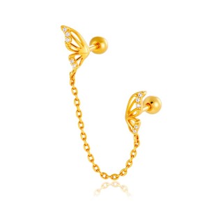 1 Pièce De Boucles D'Oreilles Piercing Pour Femme En Forme De Cœur Simple, Couleur Cuivre Et Or, Zircone h5 