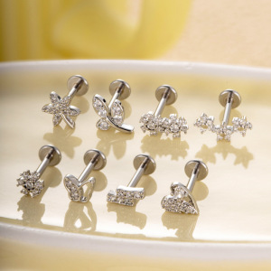 1 Pièce De Boucles D'Oreilles Piercing Pour Femme En Forme De Cœur Simple, Couleur Cuivre Et Or, Zircone h5 Image6