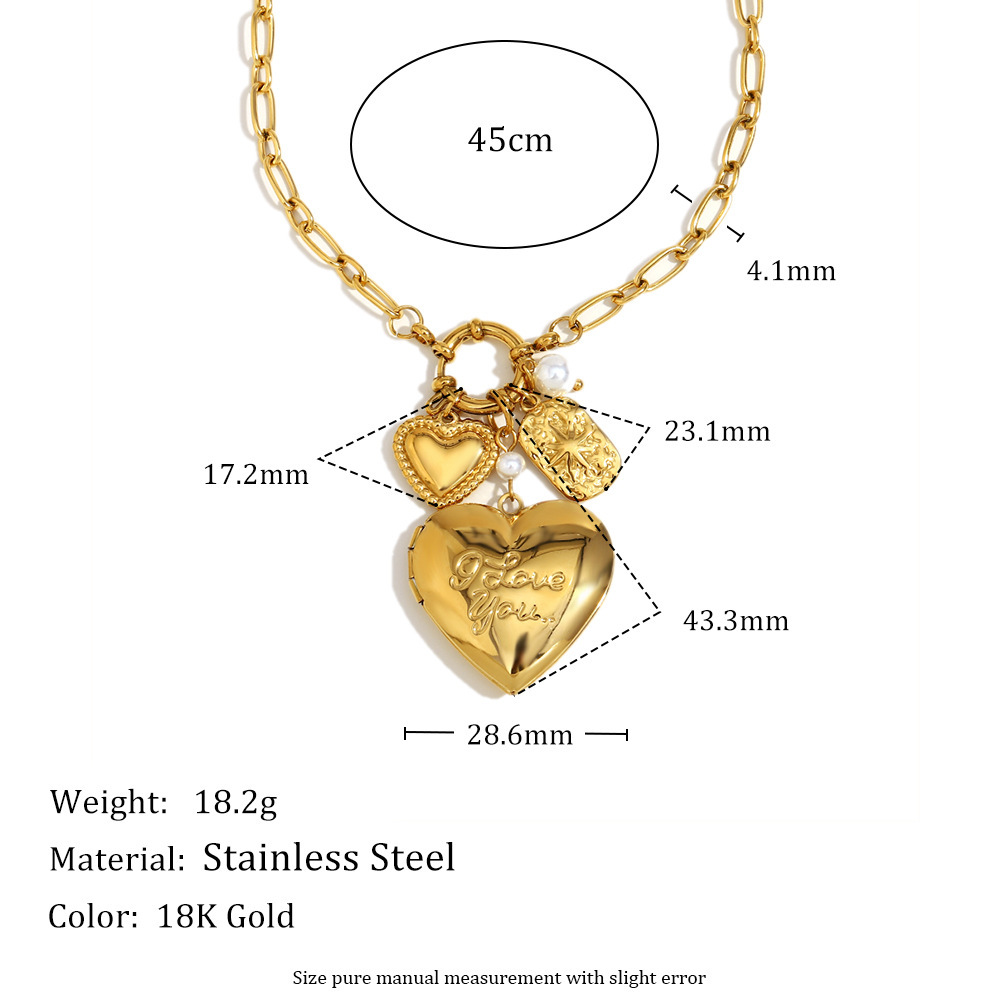 Collier Pour Femme Avec Pendentif Cœur Classique De Style Luxueux En Acier Inoxydable Doré Et Étanche Image2
