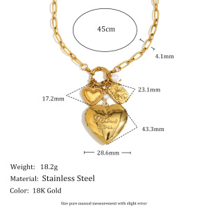 Collier Pour Femme Avec Pendentif Cœur Classique De Style Luxueux En Acier Inoxydable Doré Et Étanche h5 Image2