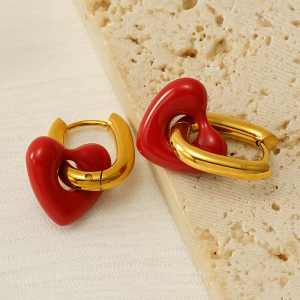 Boucles D'Oreilles Pendantes En Acier Inoxydable Doré, Couleur Cœur, Étanches. h5 Image5