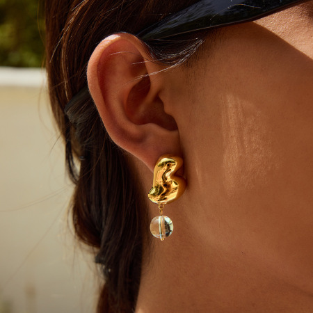 Boucles d'oreilles pendantes en acier inoxydable doré, couleur cœur, étanches.