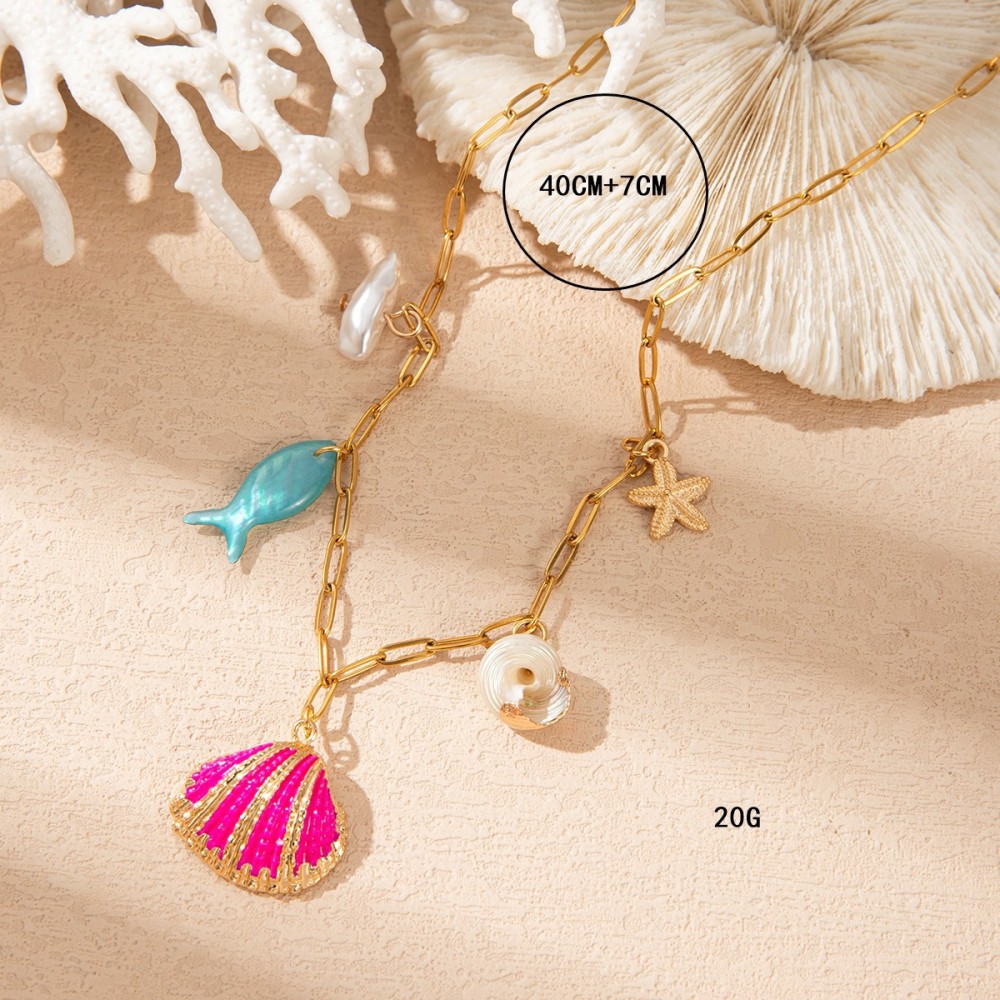 Collier Pour Femme Avec Pendentif Coquillage De La Série Océan, En Acier Inoxydable Étanche Image4