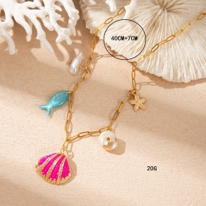 Collier Pour Femme Avec Pendentif Coquillage De La Série Océan, En Acier Inoxydable Étanche h5 Image4