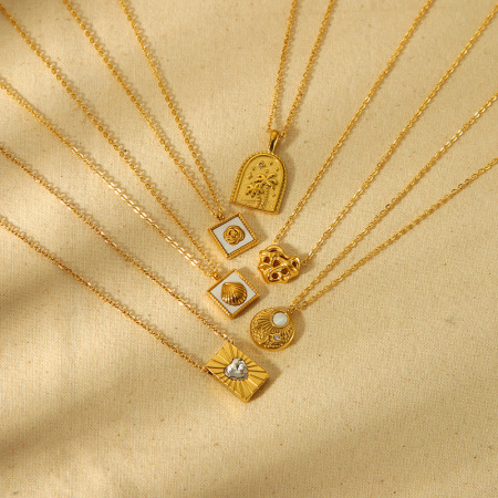 1 Paire De Colliers Pendentifs Unisexes En Acier Inoxydable Doré, Style Géométrique Simple, Étanches, Avec Zircon.